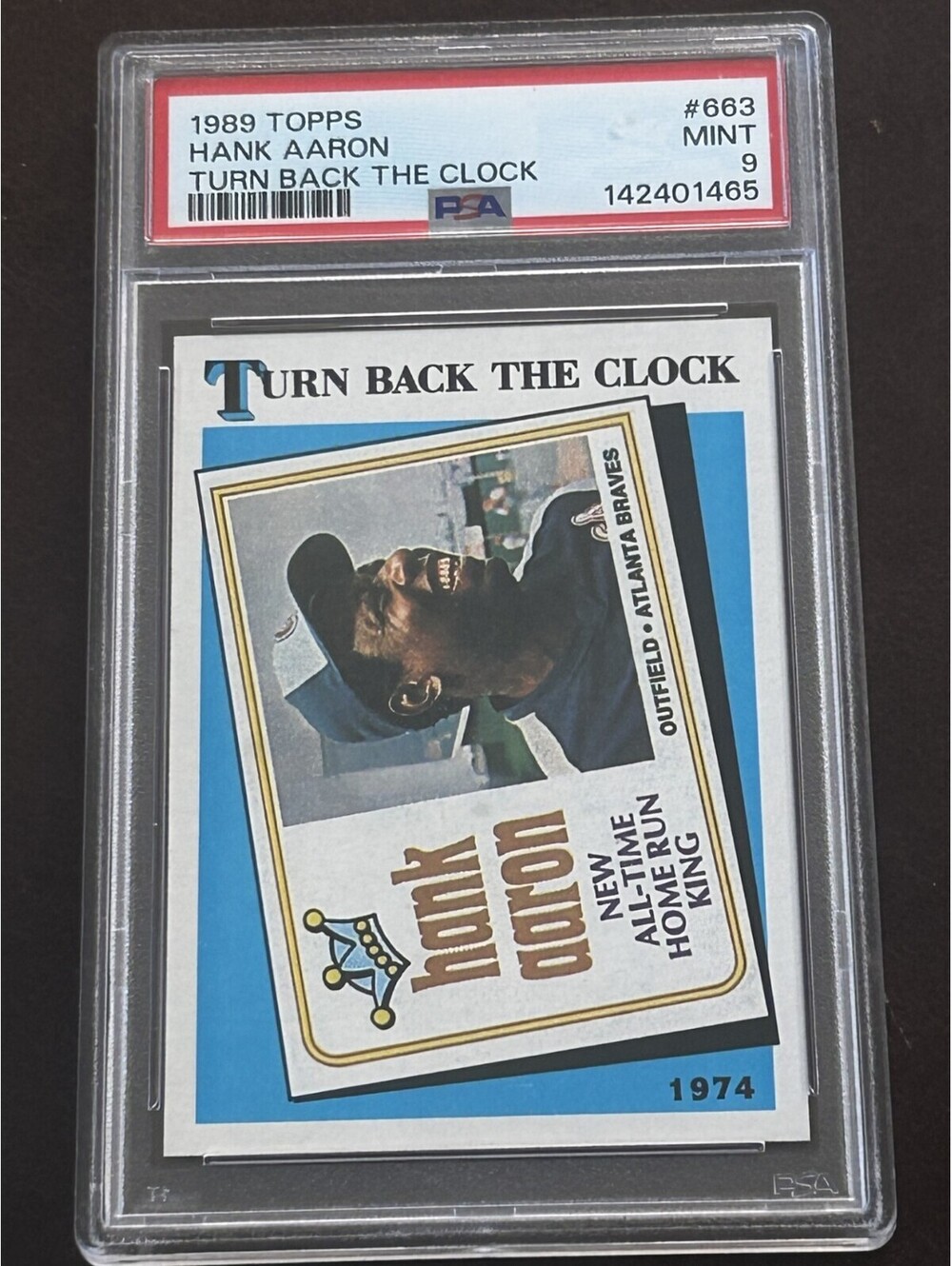 HOF HANK AARON 1989 TOPPS TURN BACK THE CLOCK #663 PSA GRADED MINT 9